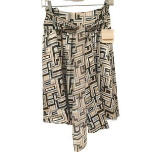 Gia & Co Womens Gray Satin Geometric Print Belted Skirt Size M NWT Office Party